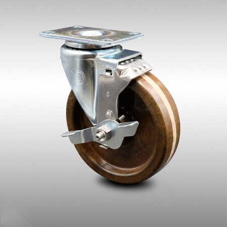 Service Caster 5 Inch SS High Temp Phenolic Swivel Top Plate Caster with Brake SCC-SS20S514-PHSHT-TLB
